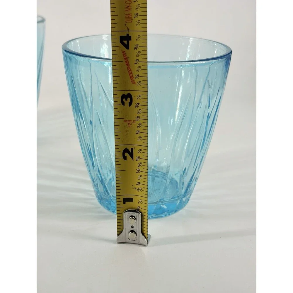 Pottery Barn Blue Swirl Double Old Fashioned Short Tumblers Flashed cut Glass